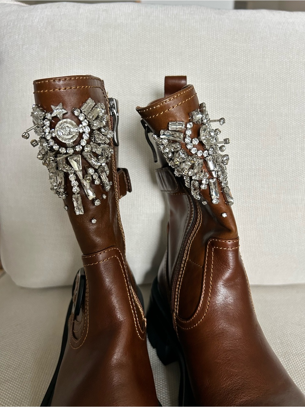 New Free People Nan-Ku Glasgow Embellished Boots Tan - Picture 5 of 9